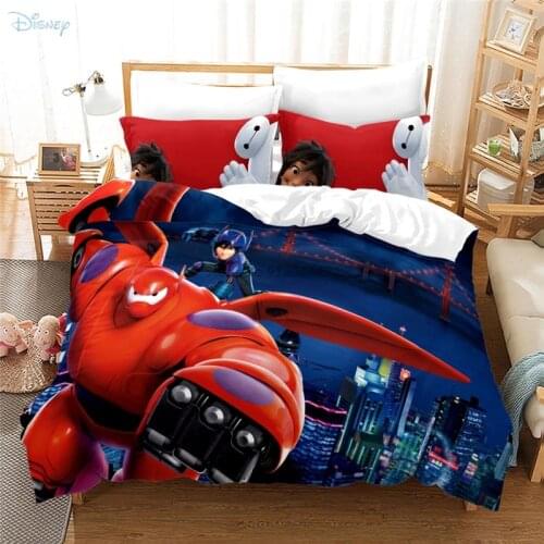 Red Big Hero 6 Duvet Cover Set with Pillowcase 3d Hiro Hamada Baymax Character Bedding Set Digital Printing Bed Cover 2/3Pcs