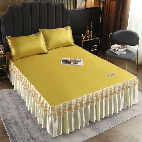 Summer Cool Bed Sheet + 2pcs Pillow covers Bedspread Bed Skirt Soft Skirt Single Bed Dust Ruffle Flower Pattern Bed Cover Sheets