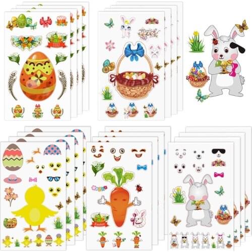 20 Sheet Stickers Easter Stickers for kids Bulk Make Your own , Make A Face Easter Stickers for Eggs Bunny Chicken Flower Basket