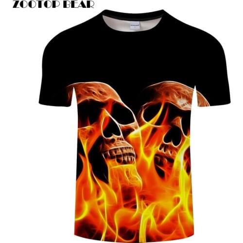 2018 New Fire&Skull 3D Print t shirt Men Women tshirts Summer Casual Short Sleeve Boy Tops&Tees Streatwear Drop Ship ZOOTOP BEAR