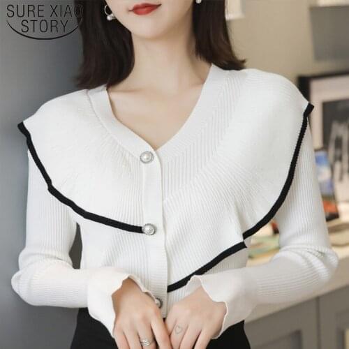 2021 New Long Sleeve V Collar Knit Sweaters Women Solid Base Women Shirts Casual Sweet Slim Pullovers Winter Clothes 6503 50