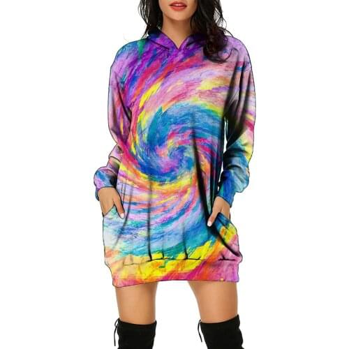 Angry Goldfish New Arrival Long Pullover Female Sweatshirt Long Sleeve Loose Tie Dye 3D Print Women Hoodies Coats Plus Size