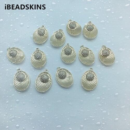 New arrival! 21x14mm 50pcs Copper/Cubic zirconia Oval charm for Necklace DIY /Earrings parts,hand Made Earrings Jewelry DIY