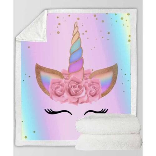 Cartoon Unicorn Blanket For Sofa Bed Warm Cotton Lamb Wool Cozy Blanket Throw Blankets Rectangle Child Blanket Weighted Blanket