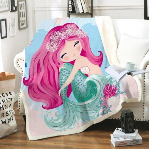 Hoodie Blanket Plush Throw Blanket 3D Cartoon Mermaid Printed Sherpa Fleece Microfiber Throw Blanket 2019 Drop Shipping