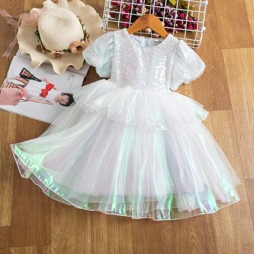 Girls Puffy Sleeve Princess Dress For Kids Elegant Party Tutu Ball Gown Children Wedding Birthday Bridesmaid Formal Vestidos
