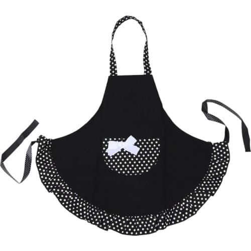 Lovely Cotton Polka Dot Pattern Working Chefs Kitchen Cooking Cook Womens Bib Apron with Bowknots Pockets Design Great Gift For