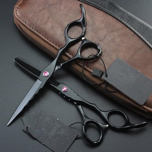 Professional japan 440 steel 6 inch black wave hair scissors set cutting barber haircut thinning shears hairdressing scissors