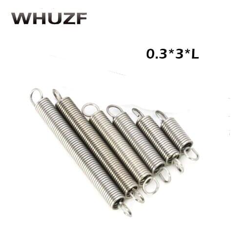 Spring 20pcs/lot wire 0.3mm 304 Stainless Steel small Tension With Hook For Tensile DIY Toys Spring length: 6 mm stretch to 30MM