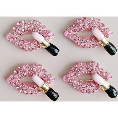 10pcs Rhinestone Alloy Buttons Lipstick Red Lips Button For Girl Hair Phone Shell Diy Clothing Decoration Jewelry Accessories