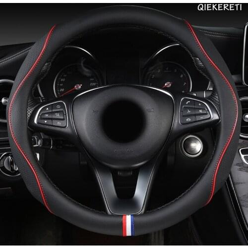 QIEKERETI Leather Car Steering Wheel Cover For Hyundai i20 i30 i40 Tucson Solaris ix35 Creta Santa fe Kona Elantra