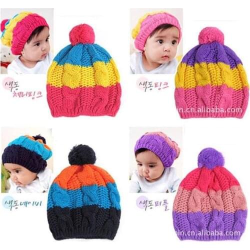 Rainbow Baby Hats Stripe Girls Beanie Crochet Headwear Winter Hat Cheapest