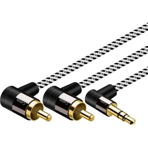 RCA to 3.5mm,90 Angle 3.5mm Aux to 2RCA Male Y Splitter Stereo Audio & Auxiliary Cable Gold-Plated for TV, MP3, Tablets, Speaker