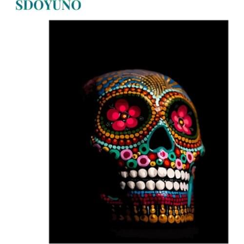 SDOYUNO 60x75cm Flower Skull DIY Painting By Numbers Frameless Pictures by numbers On Canvas Wall Art For Home Decoration