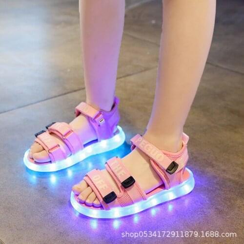 Shining Shoes Girls Slippers Kids Girls Waterproof LED Lightweight USB Charging Colorful Lights Garden Boys Beach Sandals Glow