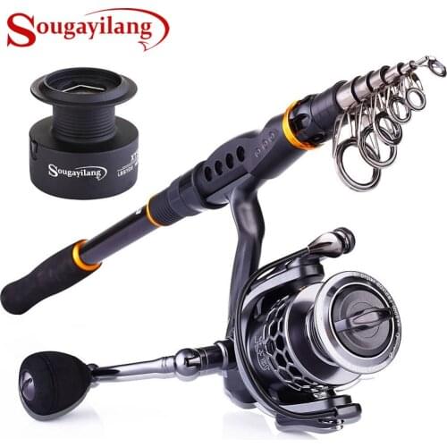 Sougayilang Fishing Rod Reel Combos - 24 Ton Carbon Portable Telescopic Fishing Rod Pole with 13+1BB Spinning Reel Kit