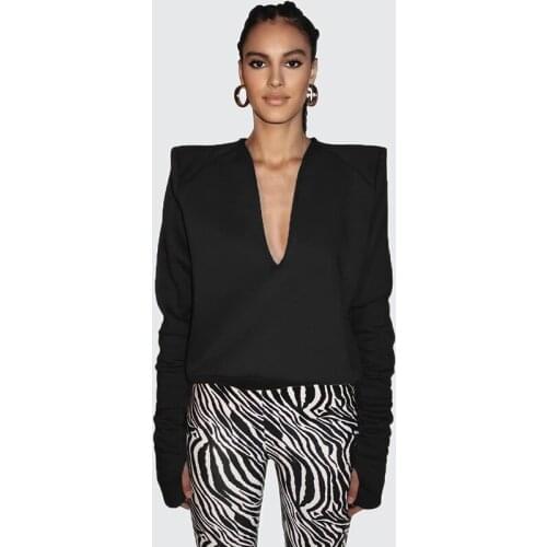 Sweatshirts Women Spring Autumn Solid Color Hoodies Deep V Neck Long Sleeve Pullovers Woman Clothing 2021 Casual Suit Loose Tops