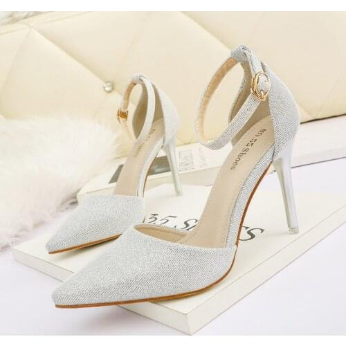 New Office Women Shoes Pointed Toe Super High (8cm-up Solid Female Wedding Pumps Blingbling 10cm High Heels Ladies Party Sandals