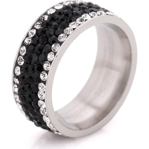 6/7/8/9# Min Order Crystal Jewelry Double Pink Lines Wholesale Fashion Stainless Steel Ring