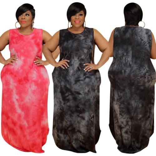 Summer Tie Dye Boho Printed Long Maxi Dress Women Loose Casual Elegant Vintage Sleeveless Dresses Robe Sundress Plus Size 5XL