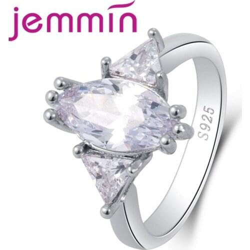 Big Promotion Oval Triangle White CZ 925 Sterling Silver Ring Size 6 7 8 9 10 For Women Fashion Jewelry Party Gifts