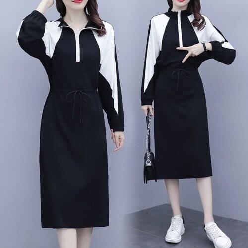 Women Loose Slim Casual Dress Clothes 2021 Fashion Autumn Long Sleeve Patchwork Blouse Blusa Belt Ladies Dresses For WOman Women