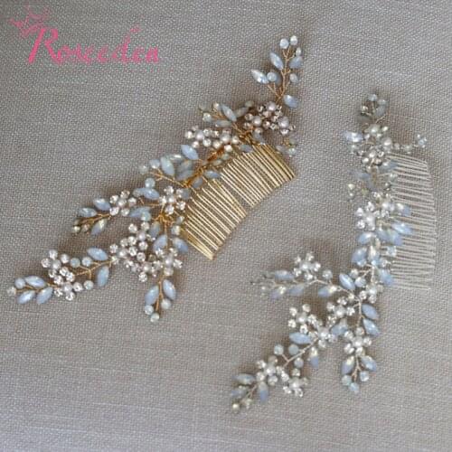 Gold Silver Color Fashion Opal Stone Wedding Hair Comb Accessories Bridal Headband Hair Vine Women Head Jewelry Gift RE3809