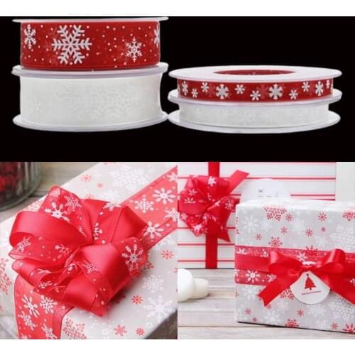 1 / 2.5cm Wide Red Fashion Mesh Lace Glue Fabric Decal DIY Christmas Decoration Transparent Snowflake Ribbon Tape Ornament