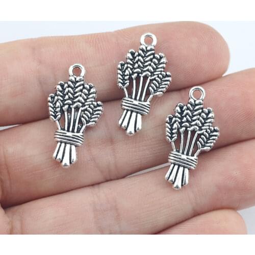 Newest 10Pieces 13*21mm Mixed Alloy Antique Silver Color Wheat Flower Charms Earrings Pendant Accessory For DIY Jewelry Making