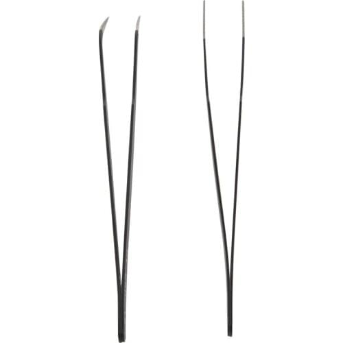 2 Pcs 13cm Length Black Anti-static Straight Curved Tweezers