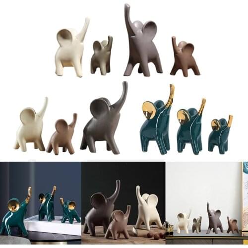 3x/4x Ceramic Animal Family Statues Home Decor Vintage Style Elephants Figurine Sculpture Art Decorative Rustic Home Decor Gift