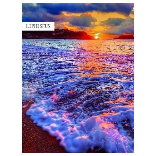5D Diy Diamond Painting Scenery Kits Diamond Seaside Beach Rhinestones Cross Stitch Kit Diamond Embroidered Ocean Needlework