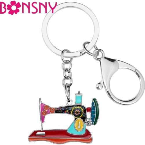 Bonsny Alloy Enamel Rhinestone Sewing Machine Key Chains Keychains Holder Fashion Jewelry For Women Girls Bag Purse Charms Gift