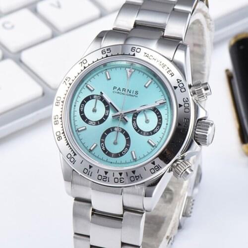 Parnis Top Brand New Men Quartz Wristwatch Luxury Sapphire Glass Sports Watch Steel Strap Chronograph Relogio With Box Gift 2021