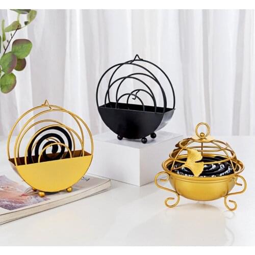 Mosquito Coil Holder Exquisite Nordic Style Anti-fly Ash Incense Burner with Lid for Home Mosquito Coil Stand Golden Insect Mosq