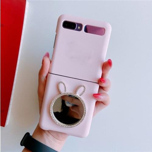 DIY Fashion Cute Bling Diamond Ears Make Up Mirror Case Cover For Samsung Galaxy Z Flip 4G 5G 3 Ultra-thin Frosted PC Hard Cover