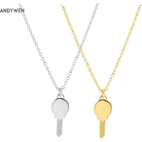 ANDYWEN 925 Sterling Silver Key Pendant Long Chain Fashion Jewelry Necklace Tiny Small Wedding Chain Jewelry 2021 Gift