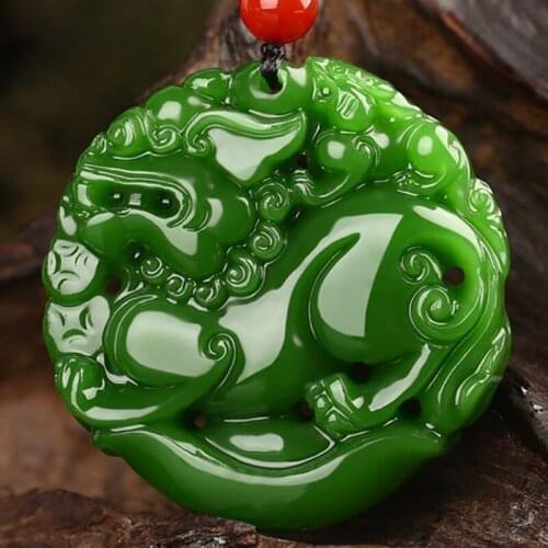 Dropshipping Double-sided engraving Pendants Green HETIAN Jades Pendant Necklace Hand-carved dragon Women Mens Fashion Jewelry