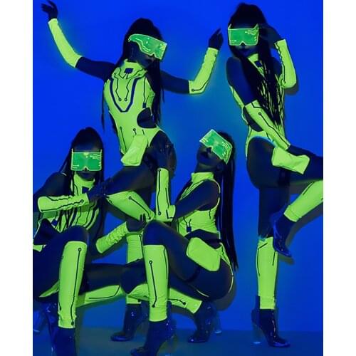 Fluorescence Green Patent Leather Dancer Bodysuit Nigtclub Pole Dance Clothing Bar Gogo Dancign Performance Jumpsuit VDB3699