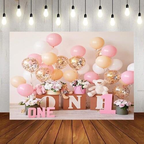 Baby 1st Birthday Photography Background Birthday Party Balloon Toy Bear Flower Photocall Photo Backdrop For Photo Studio
