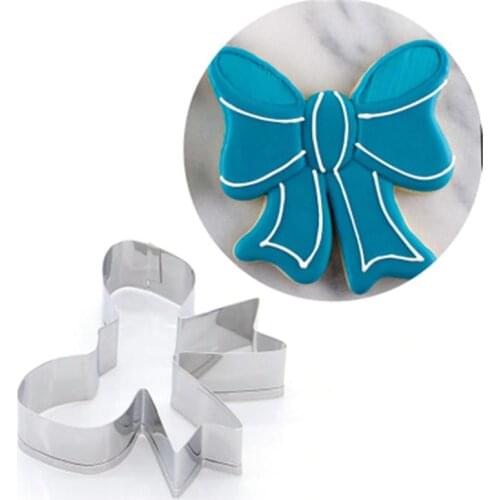 Bow Cookie Tools Cutter Mould Biscuit Press Icing Set Stamp Mold Stainless Steel Bakeware For Kitchen Wedding Baking Fondant