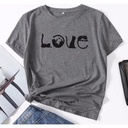 Summer Women T Shirt Cotton Cartoon Love Cats Print Plus Size 5XL O-Neck Short Sleeve Oversized Casual Graphic Tee Shirts Tops