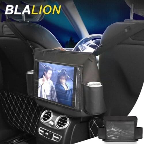 PU Leather Car Storage Bag Organizer Barrier of Backseat Holder Seat Back Net Bag With Cup Holder Car Container Stowing Tidying