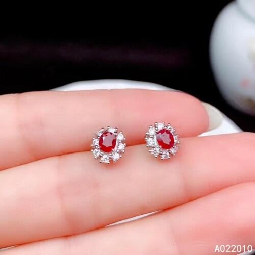 KJJEAXCMY Fine Jewelry 925 sterling silver inlaid natural gemstone ruby female new earrings Ear studs noble support test