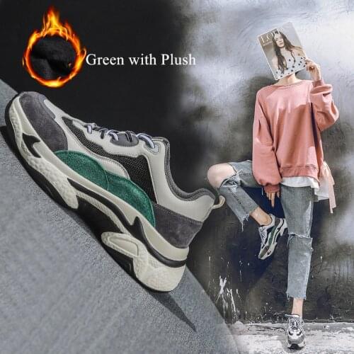 Shoes Woman Genuine Leather Mixed Colors Winter Plush Lace-Up Girl Sneakers Sprot Runing shoes Round Toe