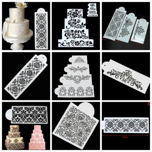 Lace Feather Christmas Tree Gift Layering Cage Brids Painting Stencils Fondant Decorating Tool For Wedding Cake Template Mold