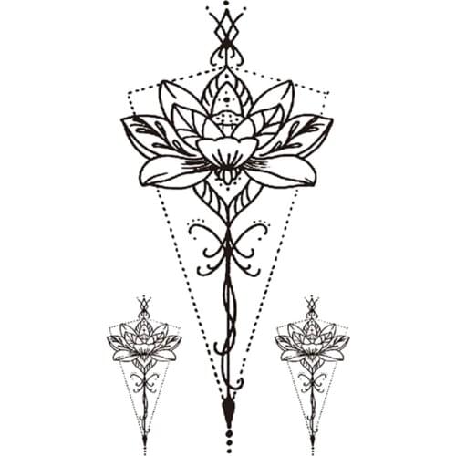 Lotus Geometric Temporary Tattoo Stickers Black Totem Lines Fake Tatto Waterproof Tatoos Hand Leg Arm Large Size for Women Men