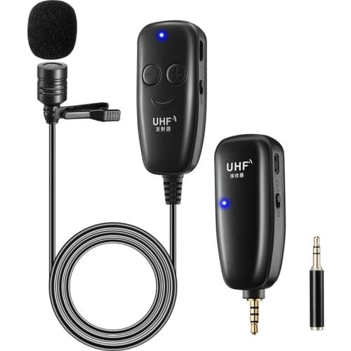 UHF Wireless Microphone Lavalier Lapel Microphone Interview Microphone for iPhone Android Phone iPad DSLR PC Laptop Youtube Live