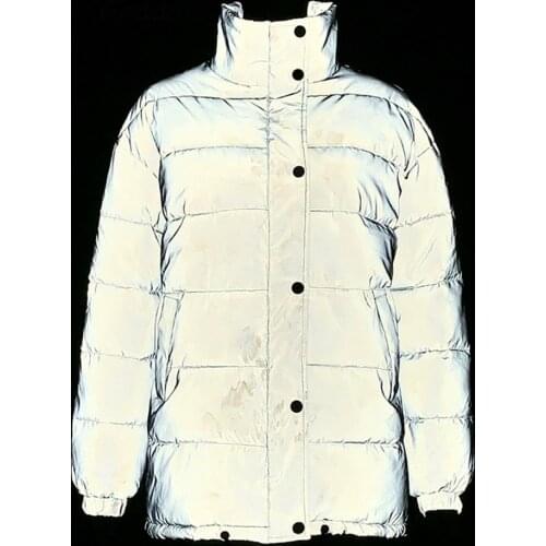 Fashion Women Reflective Long Parkas Down Winter Thick Oversized Cool Bling Luminous Hooded Down Jacket Chaquetas Mujer Invierno