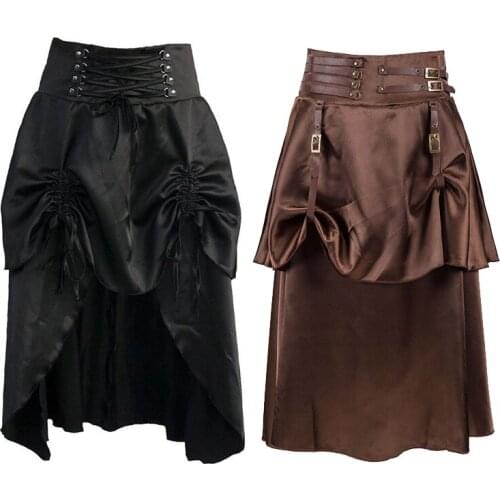 Fashion Lady Gothic Steampunk Skirt Costume Drawstring Layer Pirate Hippy Bohemian Gypsy Outfit Fancy Party Dress